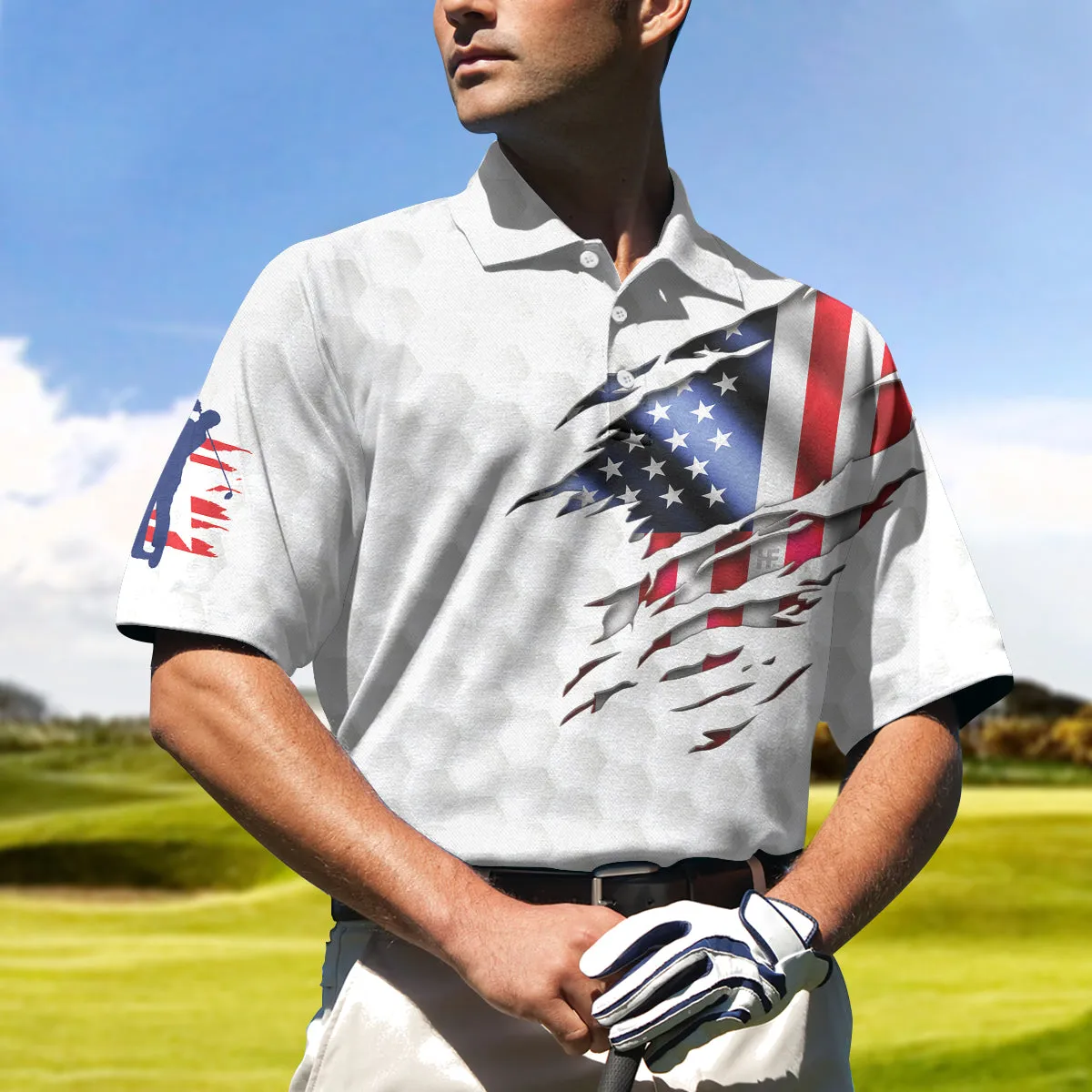 3D Print Golf Shirts For Men, Golf American Flag Polo Shirt, Usa Flag Golf Shirt, Patriotic Golfer Shirt Coolspod