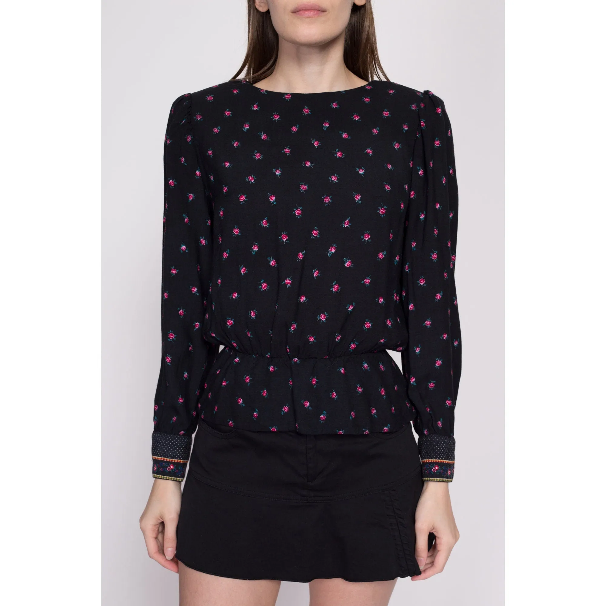 80s Lanz Floral Peplum Top - Small to Medium