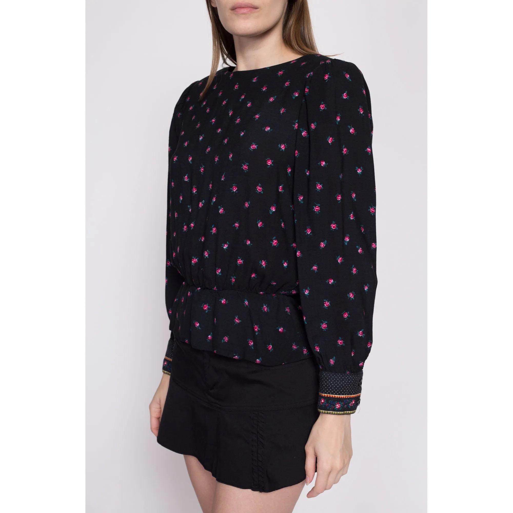 80s Lanz Floral Peplum Top - Small to Medium