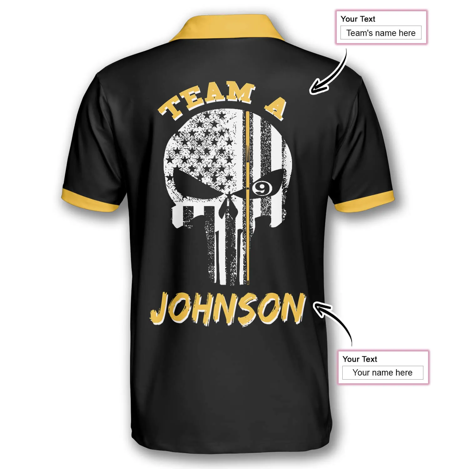 9 Ball Skull Argyle Pattern Custom Billiard Shirts for Men, Team a Custom Name Billiard