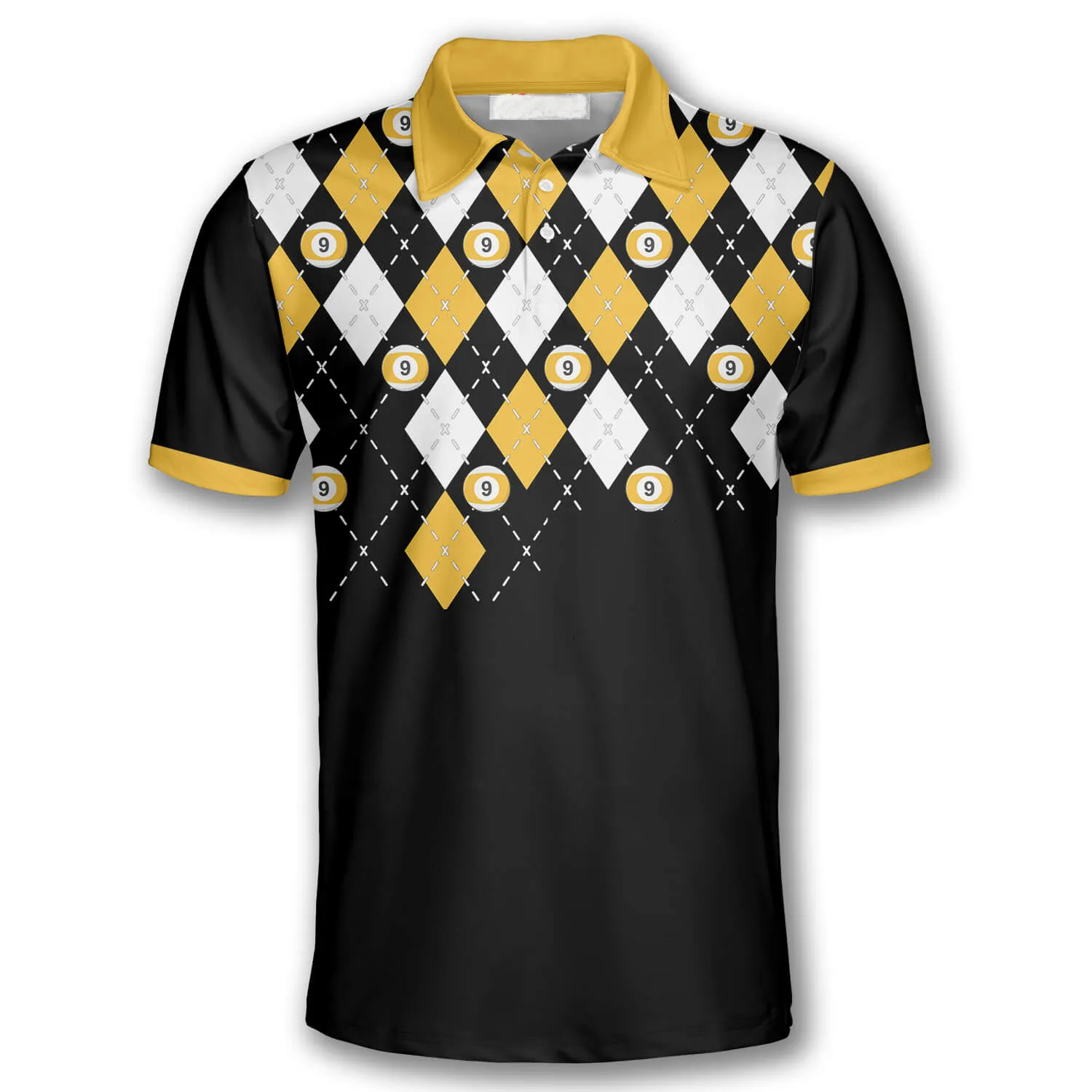9 Ball Skull Argyle Pattern Custom Billiard Shirts for Men, Team a Custom Name Billiard