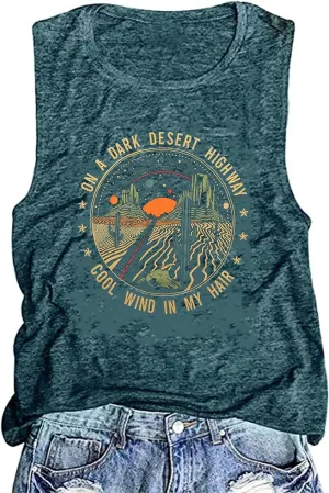Adventure Tank Tops Women Desert Highway Shirts Nature Graphic Summer Sleeveless Outdoor Tshirt Vest