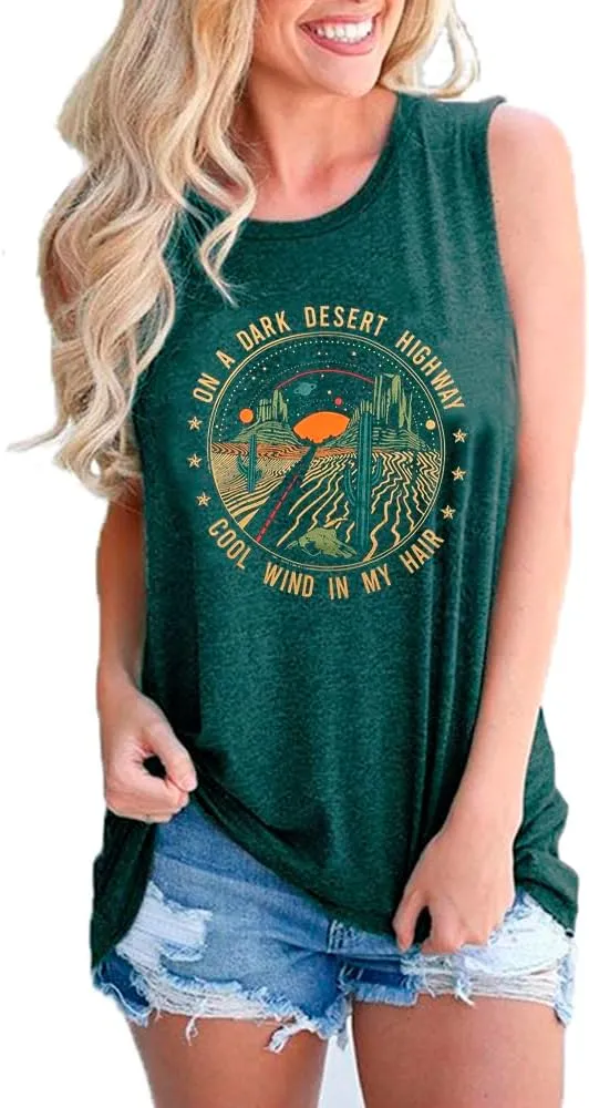 Adventure Tank Tops Women Desert Highway Shirts Nature Graphic Summer Sleeveless Outdoor Tshirt Vest