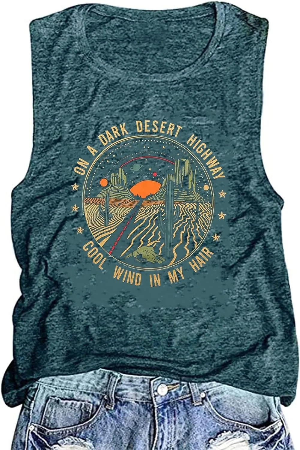 Adventure Tank Tops Women Desert Highway Shirts Nature Graphic Summer Sleeveless Outdoor Tshirt Vest