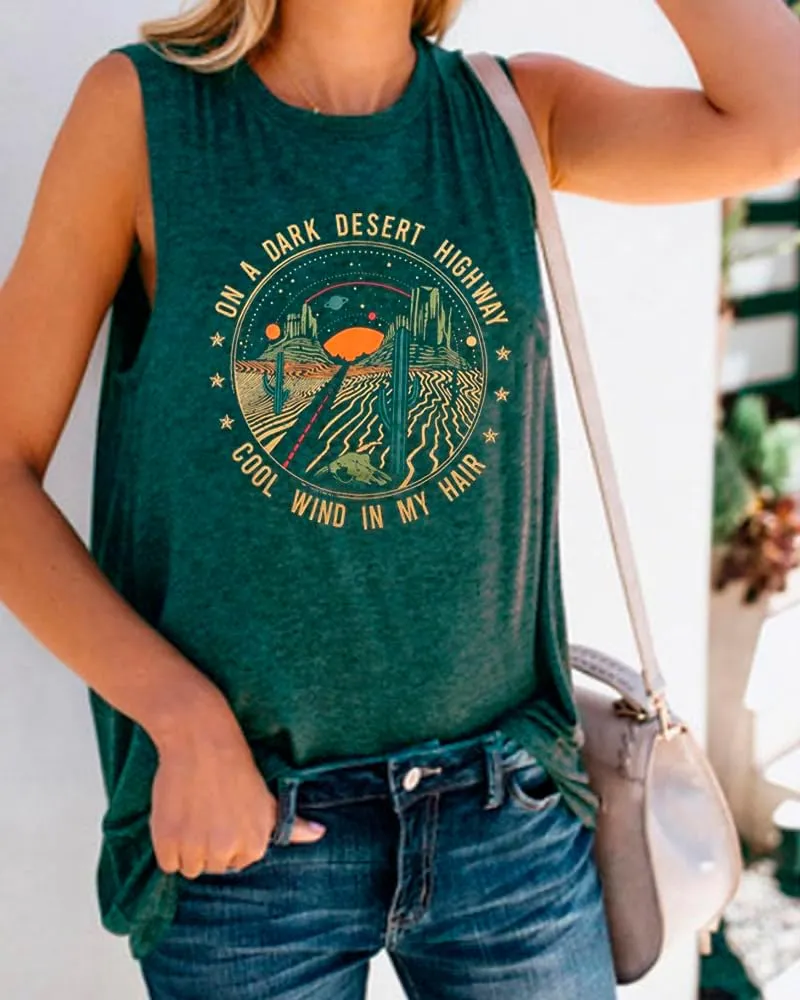 Adventure Tank Tops Women Desert Highway Shirts Nature Graphic Summer Sleeveless Outdoor Tshirt Vest