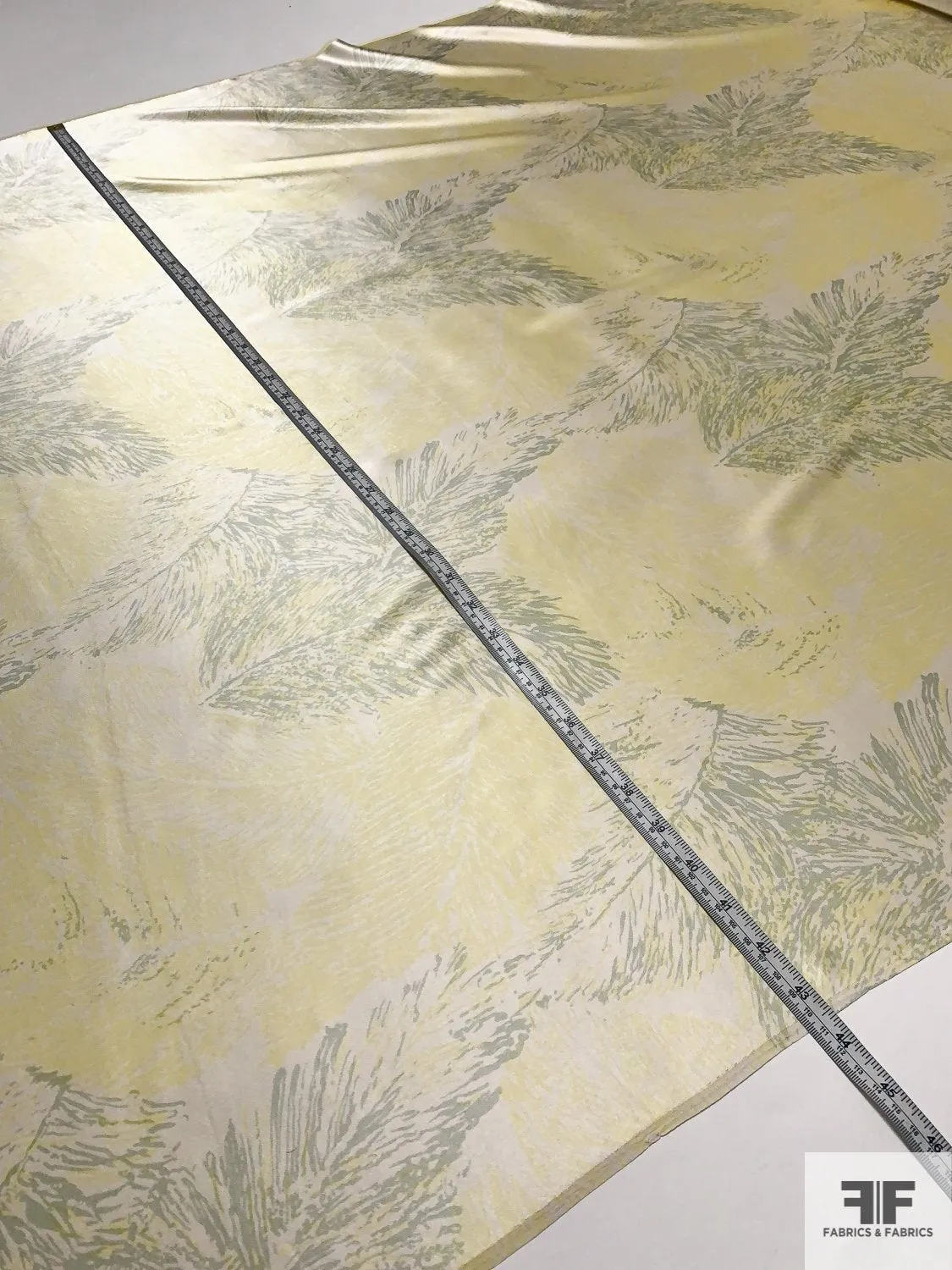 Airy Leaf Printed Silk Charmeuse - Light Yellow / Sage / Ivory