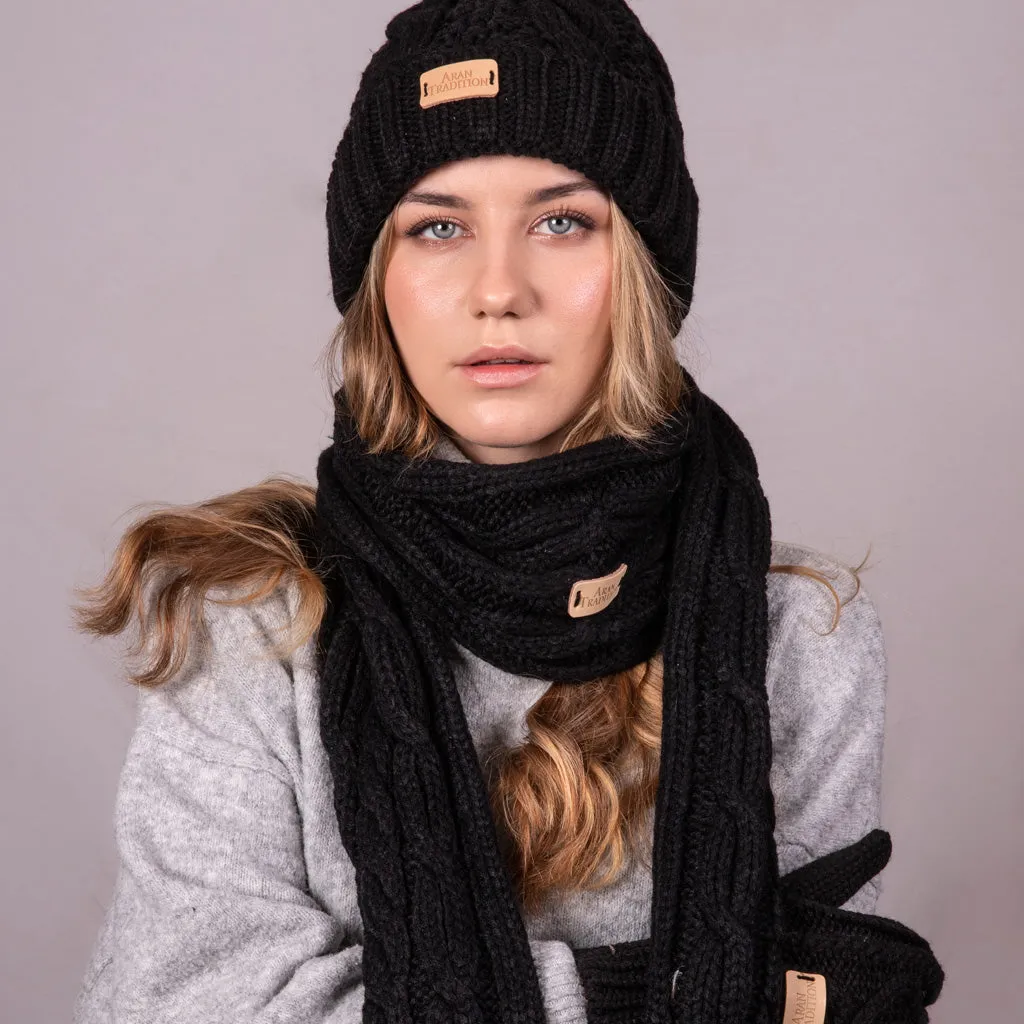 Aran Cable Pom Pom Scarf