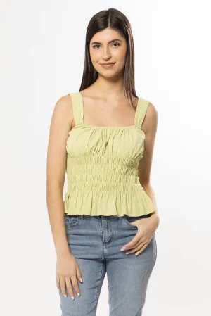 Bella Lime Crinkle Shirred Waist Cami