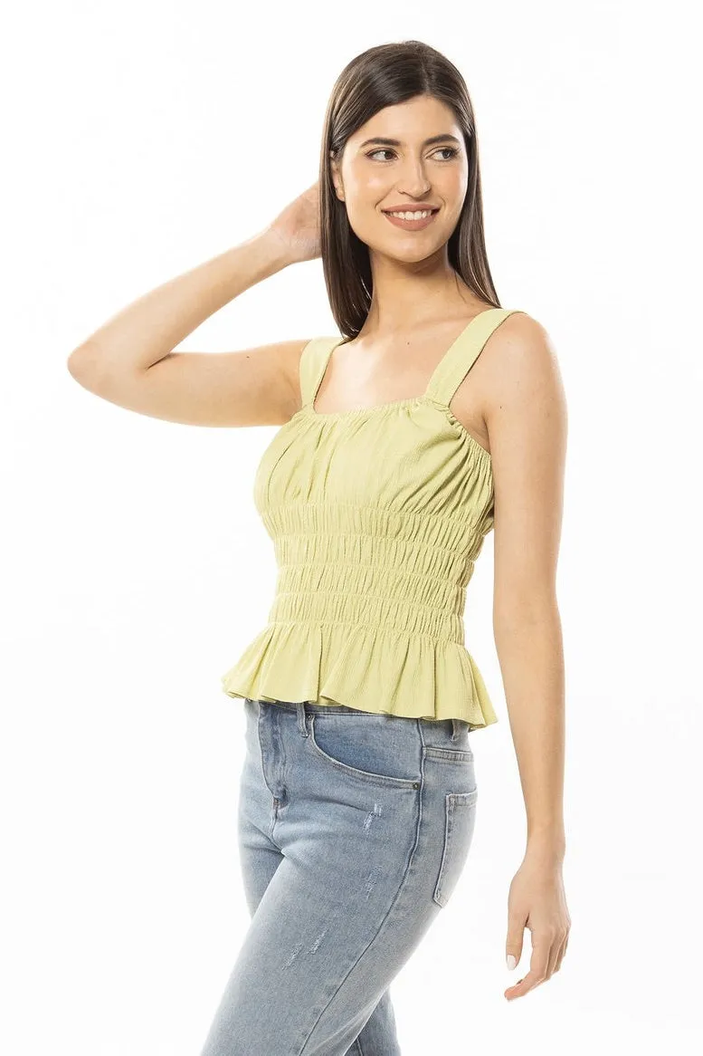 Bella Lime Crinkle Shirred Waist Cami