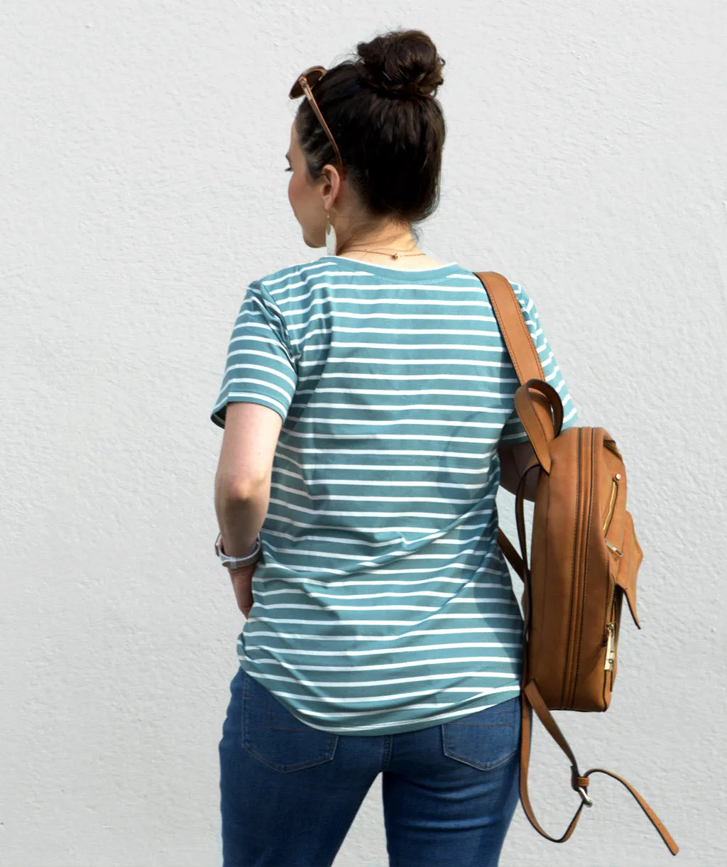 BENITA v-neck stripe tee in Pacific
