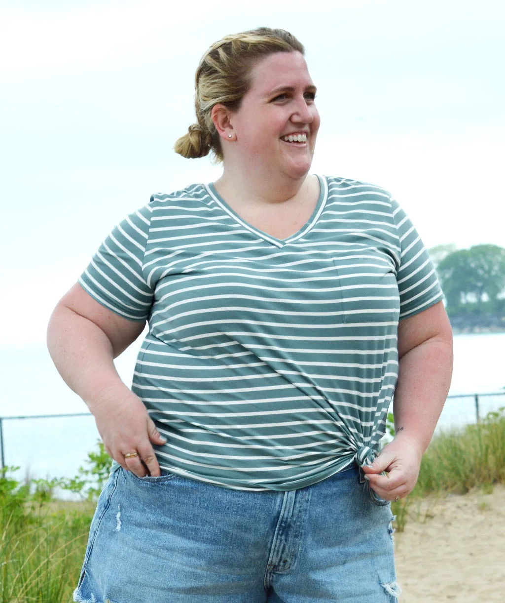 BENITA v-neck stripe tee in Pacific