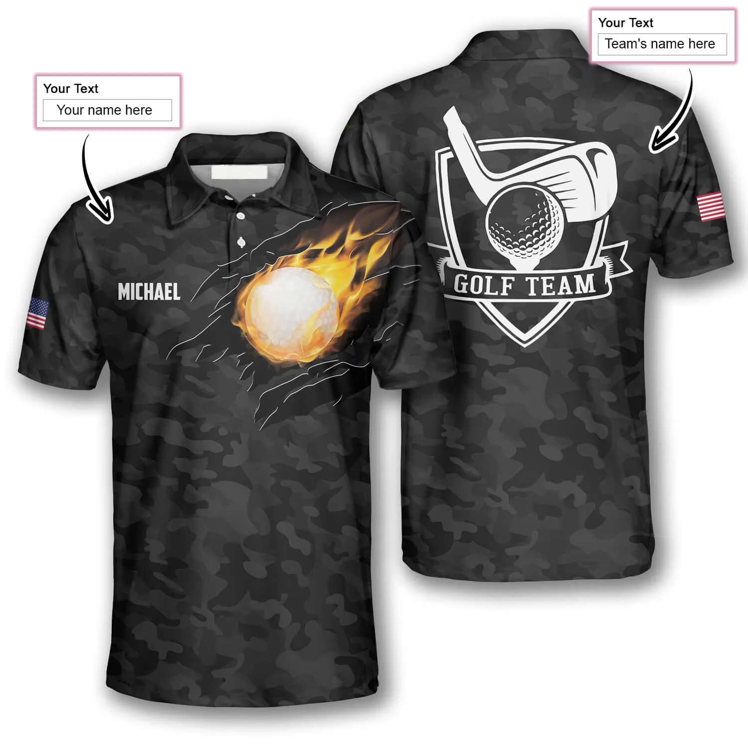 Black Camouflage Custom Golf Polo Shirts for Men