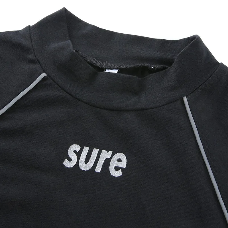 Black Short Sleeve Basic T Shirt Women O-Neck Letter Printed Tshirt Patchwork Reflective Striped Crop Top T-Shirt
