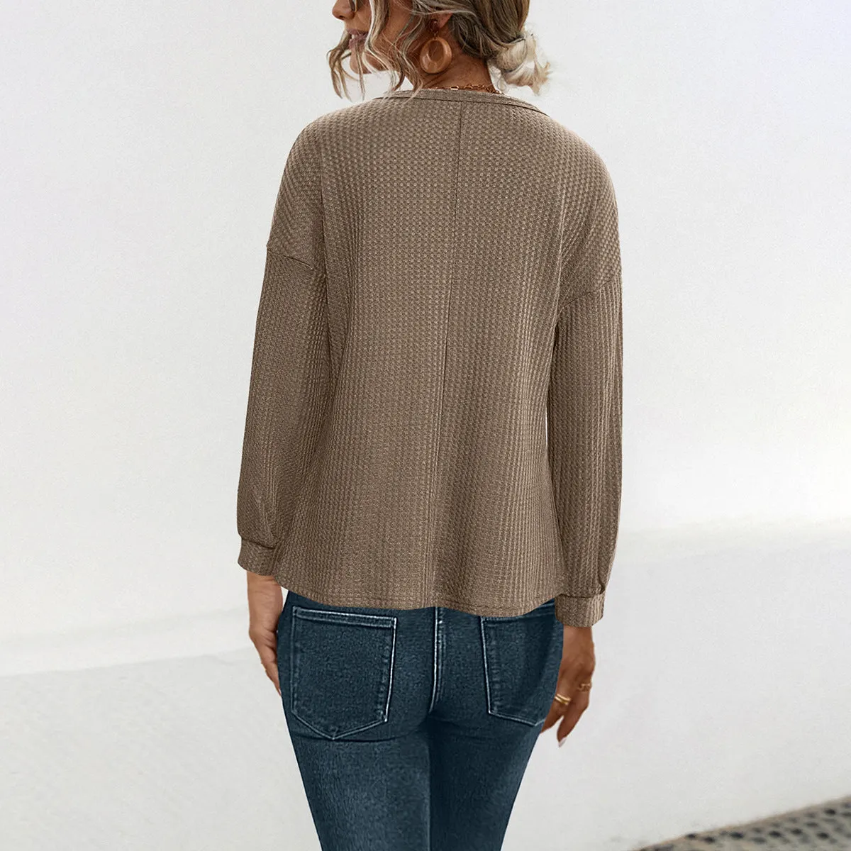 Button Knitted Casual Fashion Tops Wholesale Womens Clothing N3824080300070