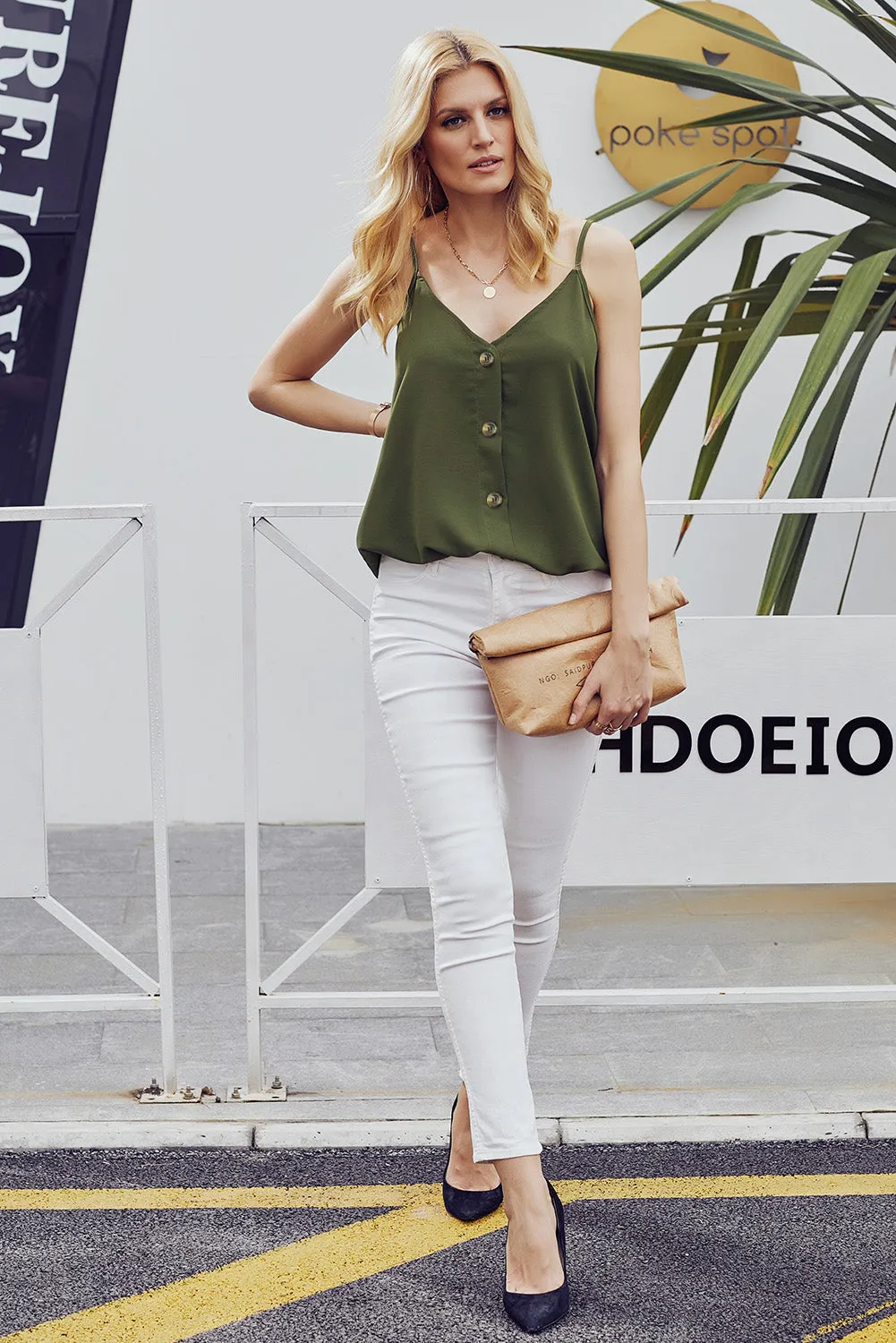 Buttoned V-Neck Cami