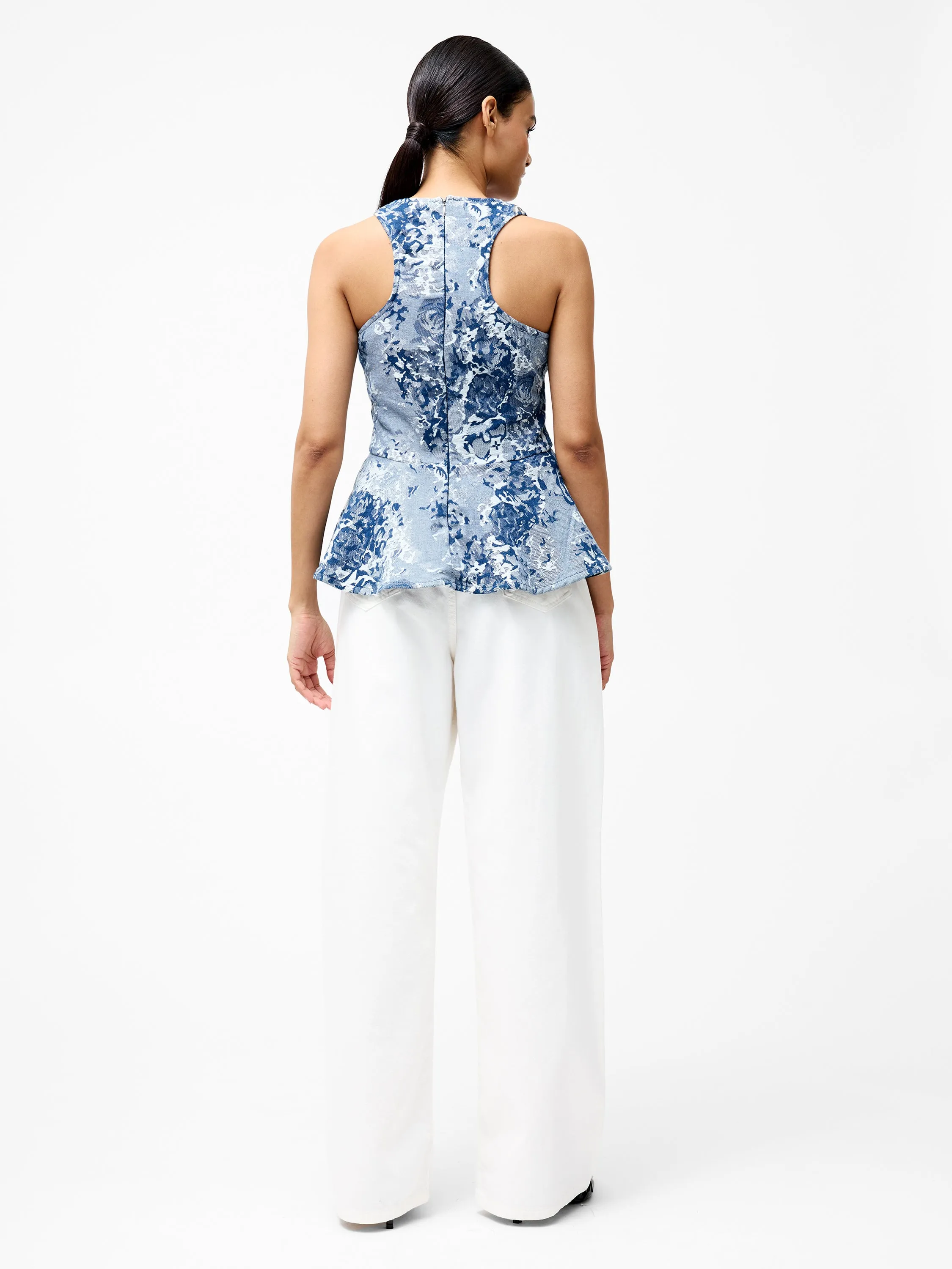 Charlotte Denim Jacquard Peplum Top