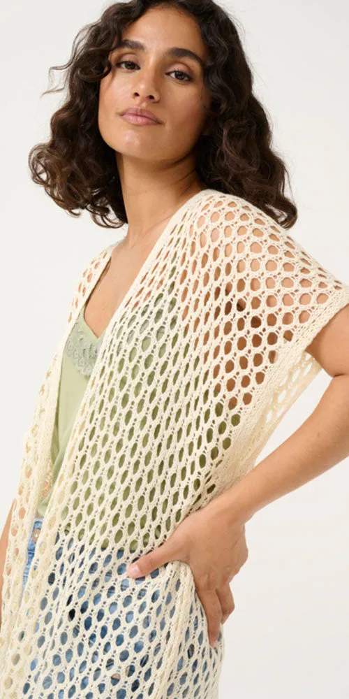 Cream Crochet Open Vest