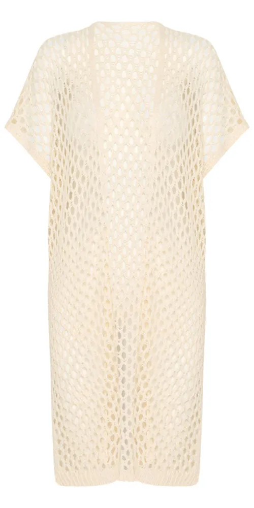 Cream Crochet Open Vest