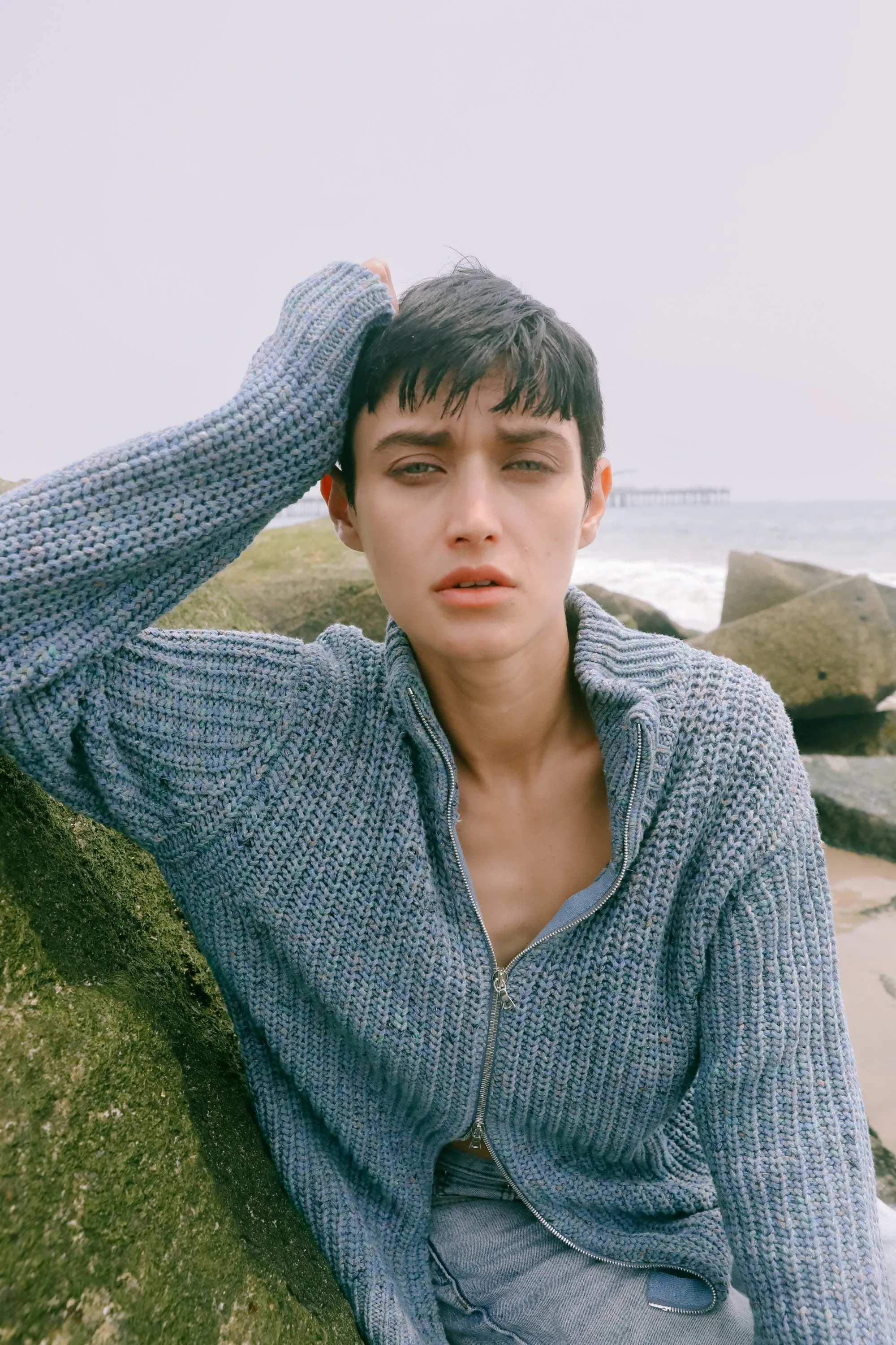 DAVE ZIP CARDIGAN - BLUE