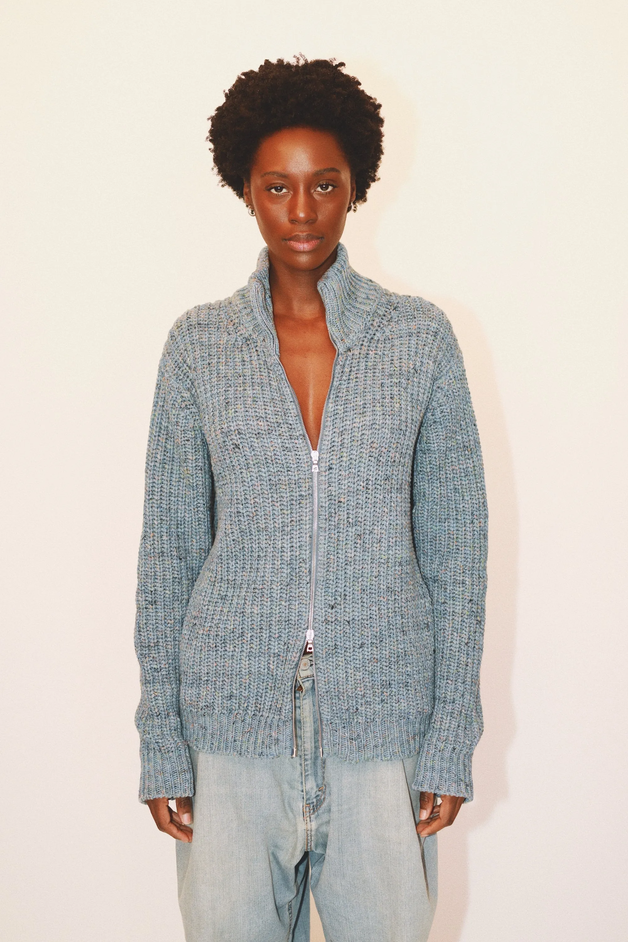 DAVE ZIP CARDIGAN - BLUE