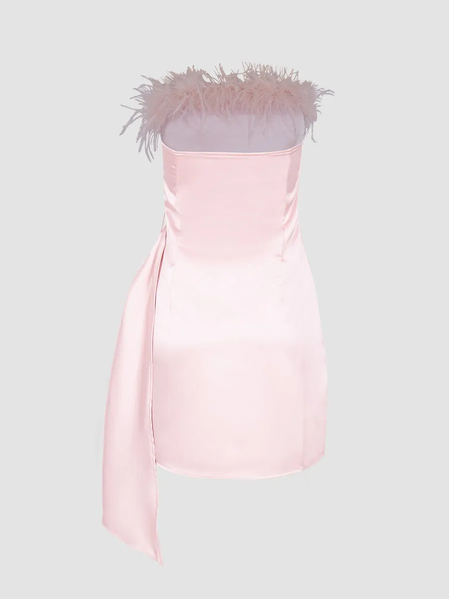 Feather Satin Pink Dress