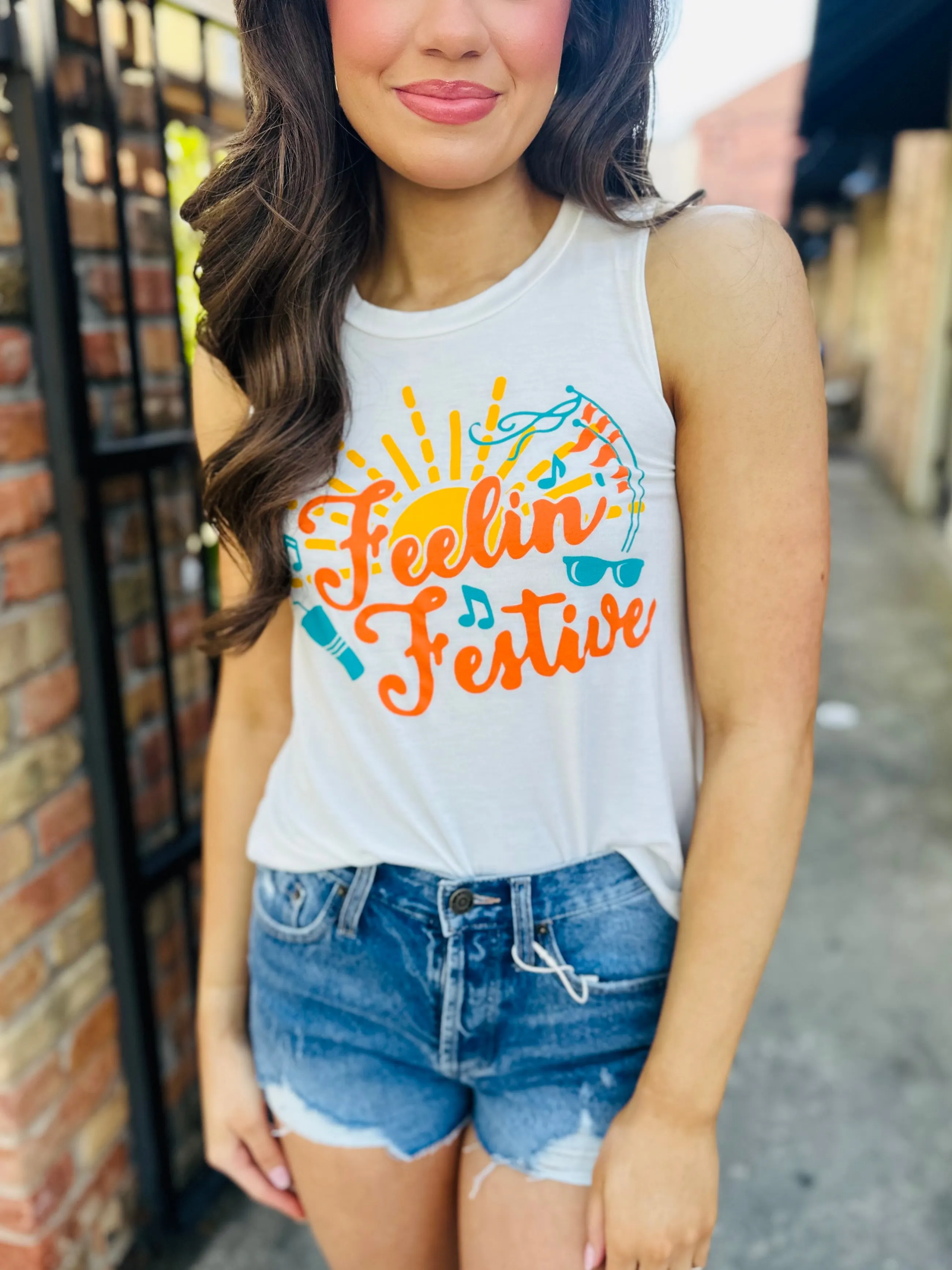 Feelin' Festive Tank- White