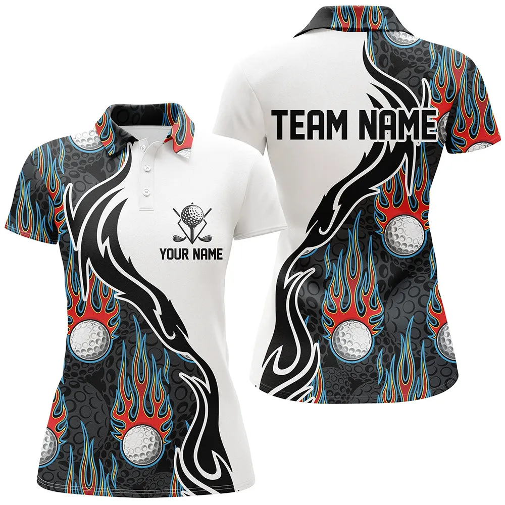 Fire Golf Ball Multicolor Flames Women Golf Polo Shirts, Personalized Golf Shirts For Women, Golfing Gifts