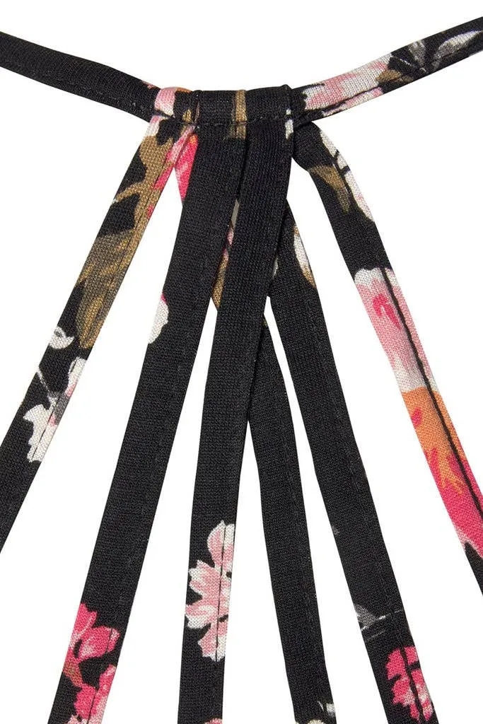Floral Strappy Back Tank Top: M / Black