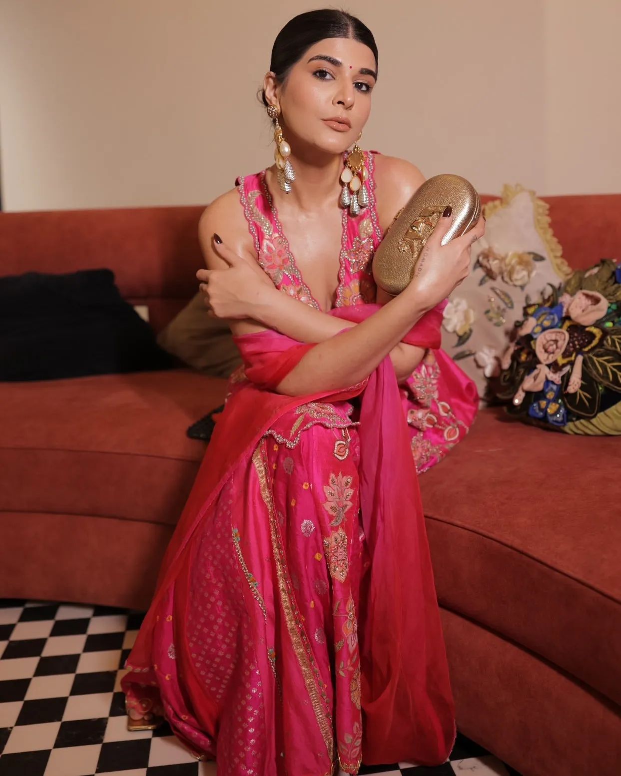Fuchsia Peplum Sharara Set