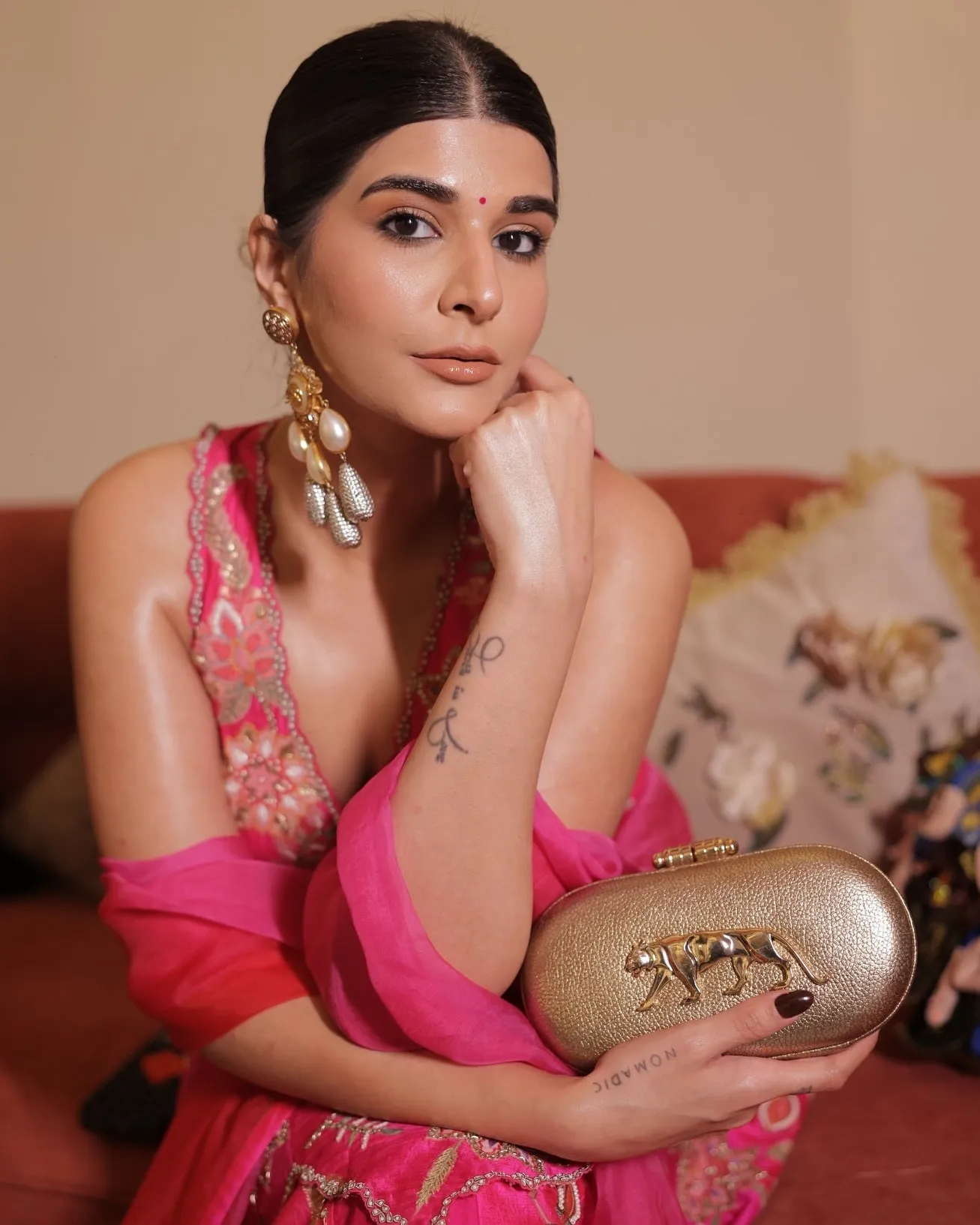 Fuchsia Peplum Sharara Set