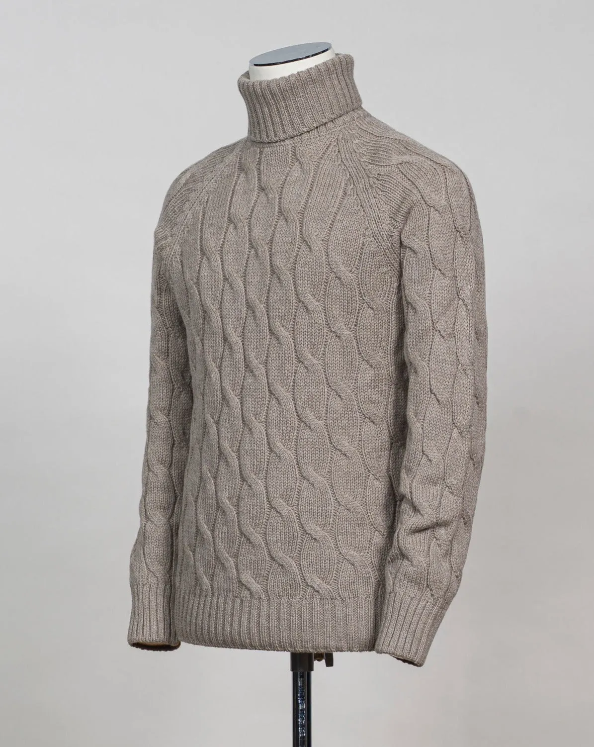 Gran Sasso Air Wool Cable Roll Neck / Light Sand