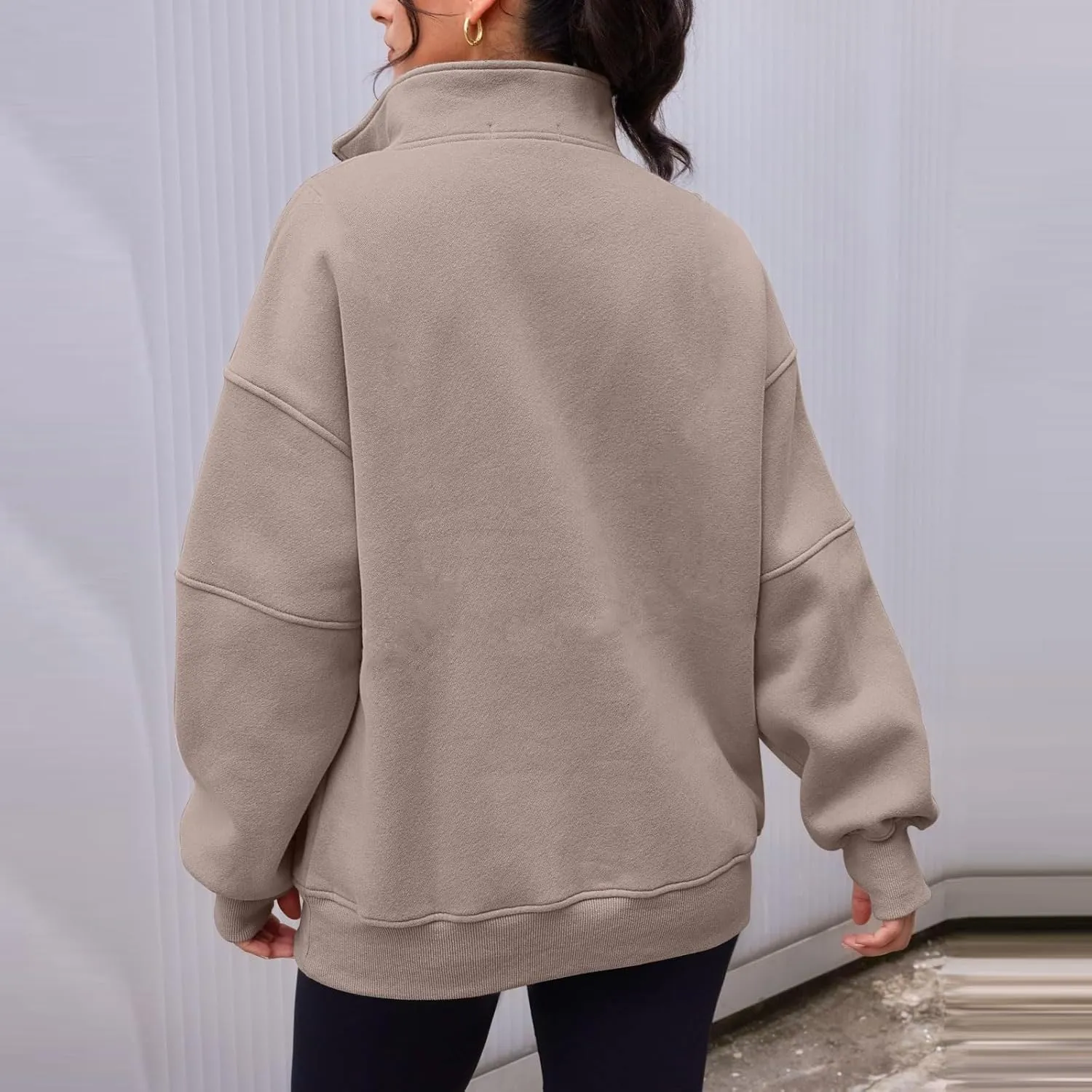 Half Zip Pullover Women Oversized Crewneck Sweatshirts with Pockets Loose Fit Thumb Hole Long Sleeve Sweaters