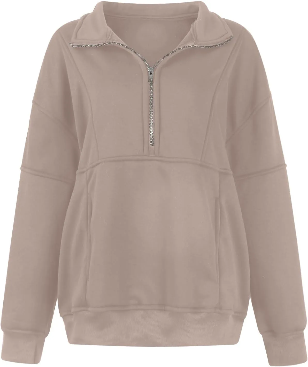 Half Zip Pullover Women Oversized Crewneck Sweatshirts with Pockets Loose Fit Thumb Hole Long Sleeve Sweaters