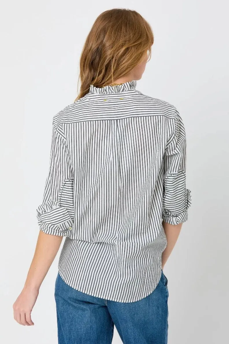 Kerri Rosenthal - Mia Ruffle Shirt  (black   white stripe)
