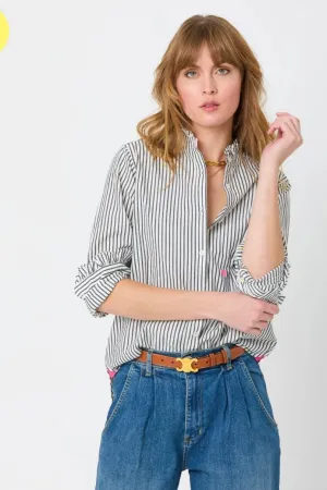 Kerri Rosenthal - Mia Ruffle Shirt  (black   white stripe)