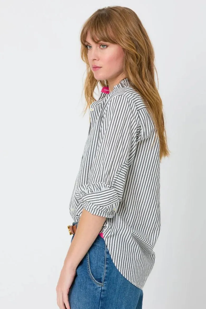 Kerri Rosenthal - Mia Ruffle Shirt  (black   white stripe)