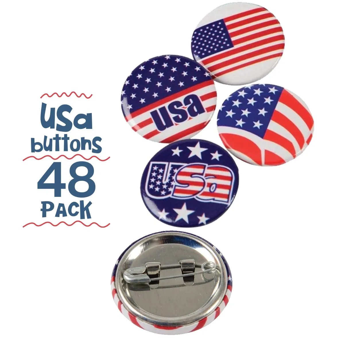 Kicko USA Buttons - 96 Pack, Patriotic American Pins - Party Favors