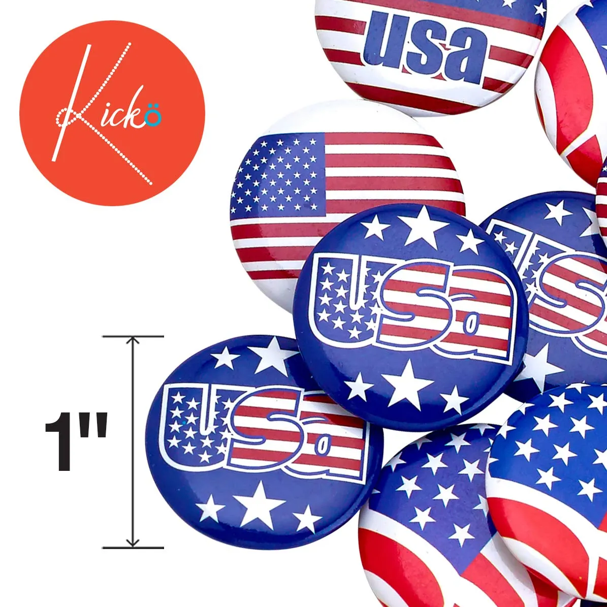Kicko USA Buttons - 96 Pack, Patriotic American Pins - Party Favors