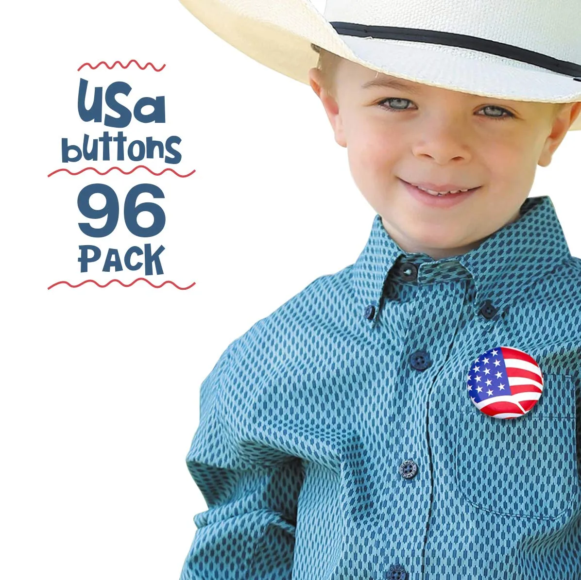 Kicko USA Buttons - 96 Pack, Patriotic American Pins - Party Favors