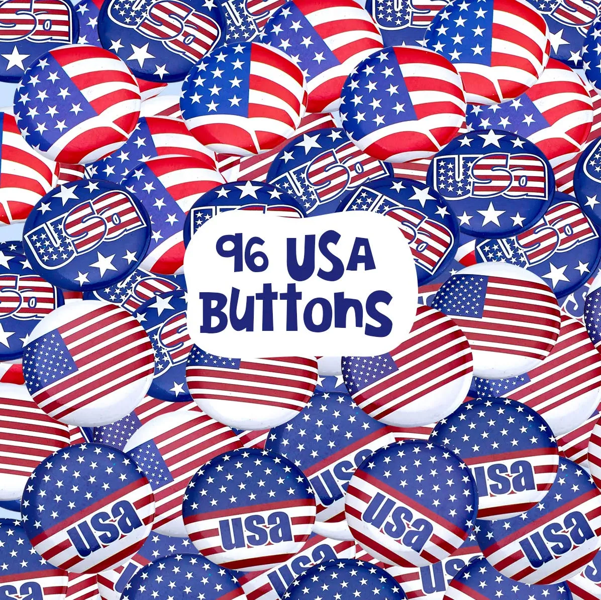 Kicko USA Buttons - 96 Pack, Patriotic American Pins - Party Favors