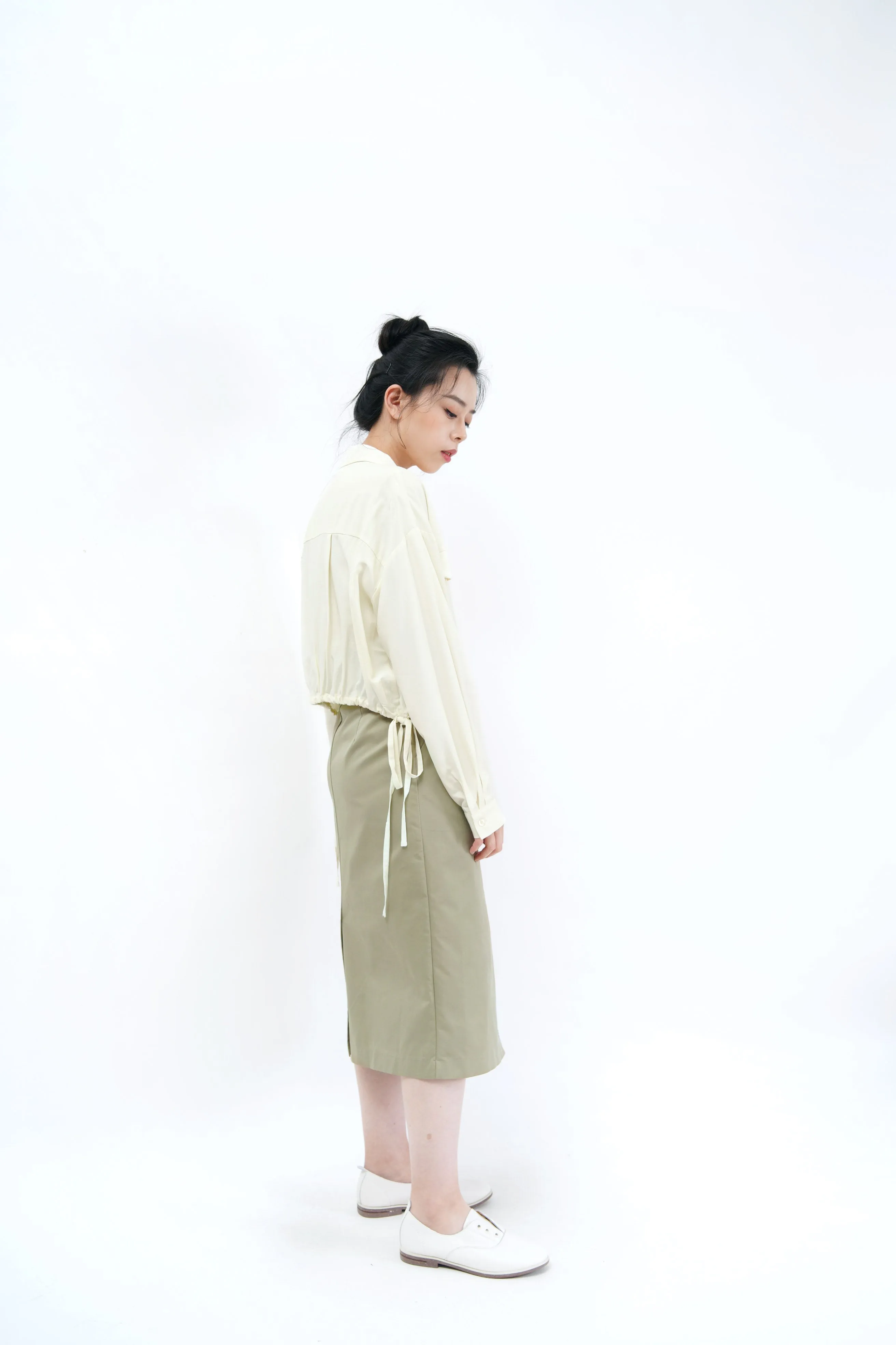 Lemon chiffon crop blouse in string hem