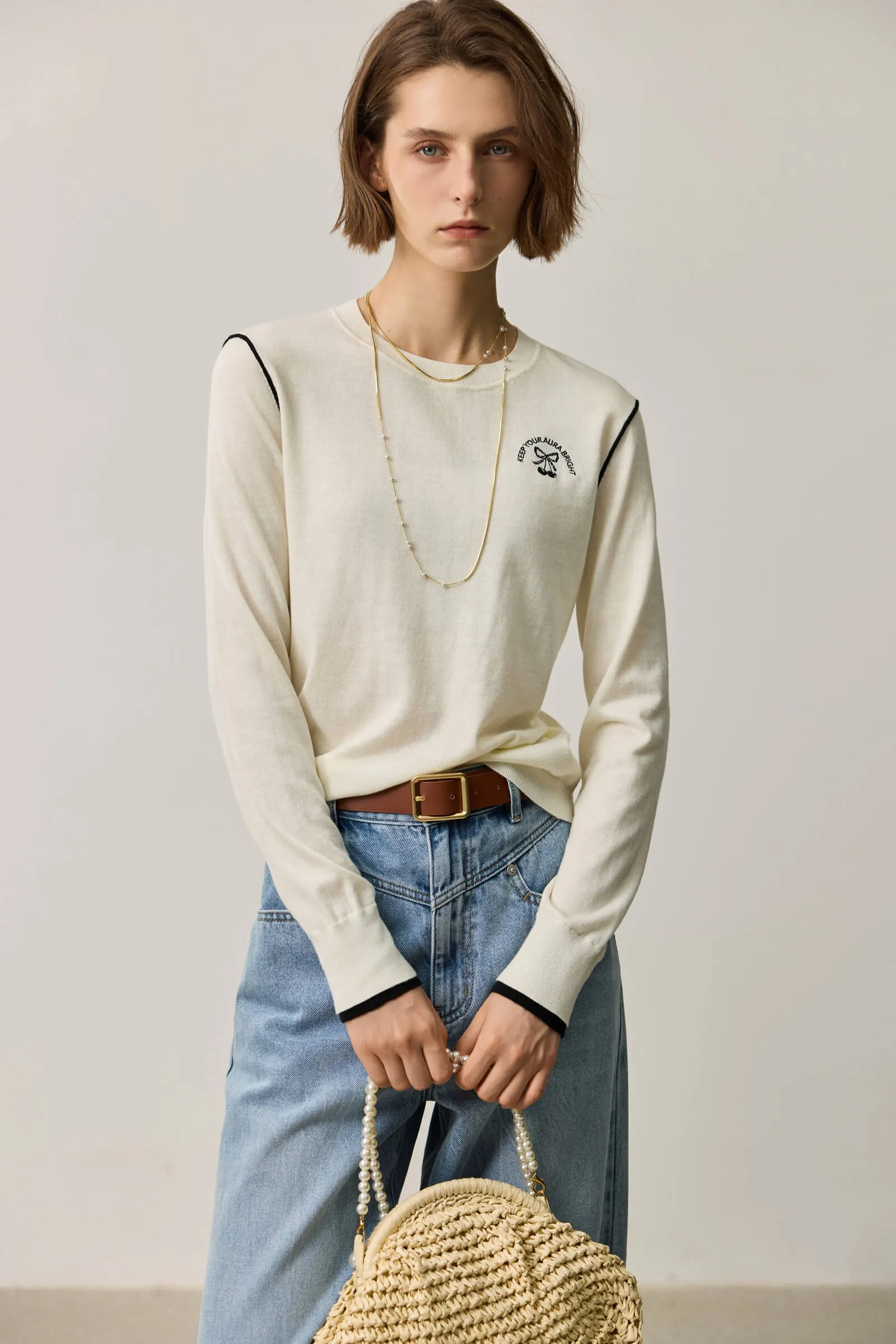 LILY Embroidered Crew Neck Pullover