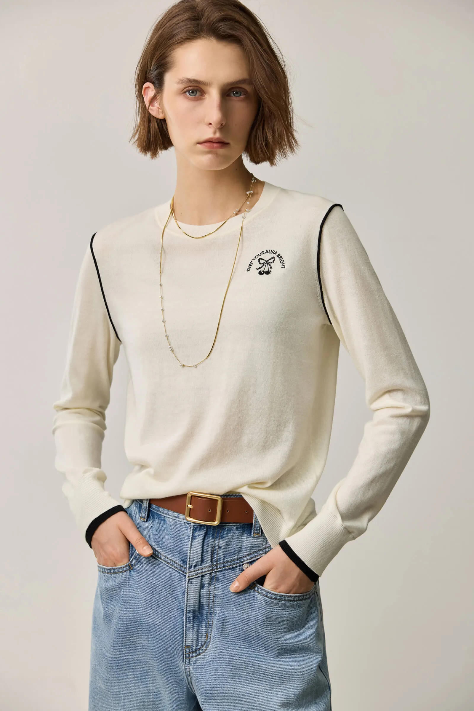 LILY Embroidered Crew Neck Pullover