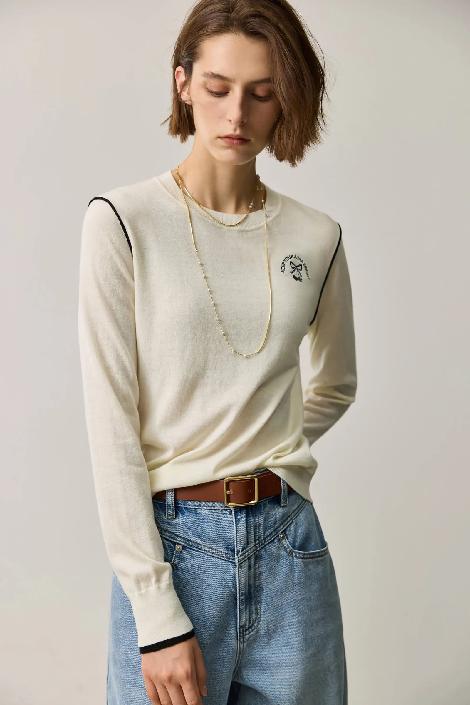 LILY Embroidered Crew Neck Pullover