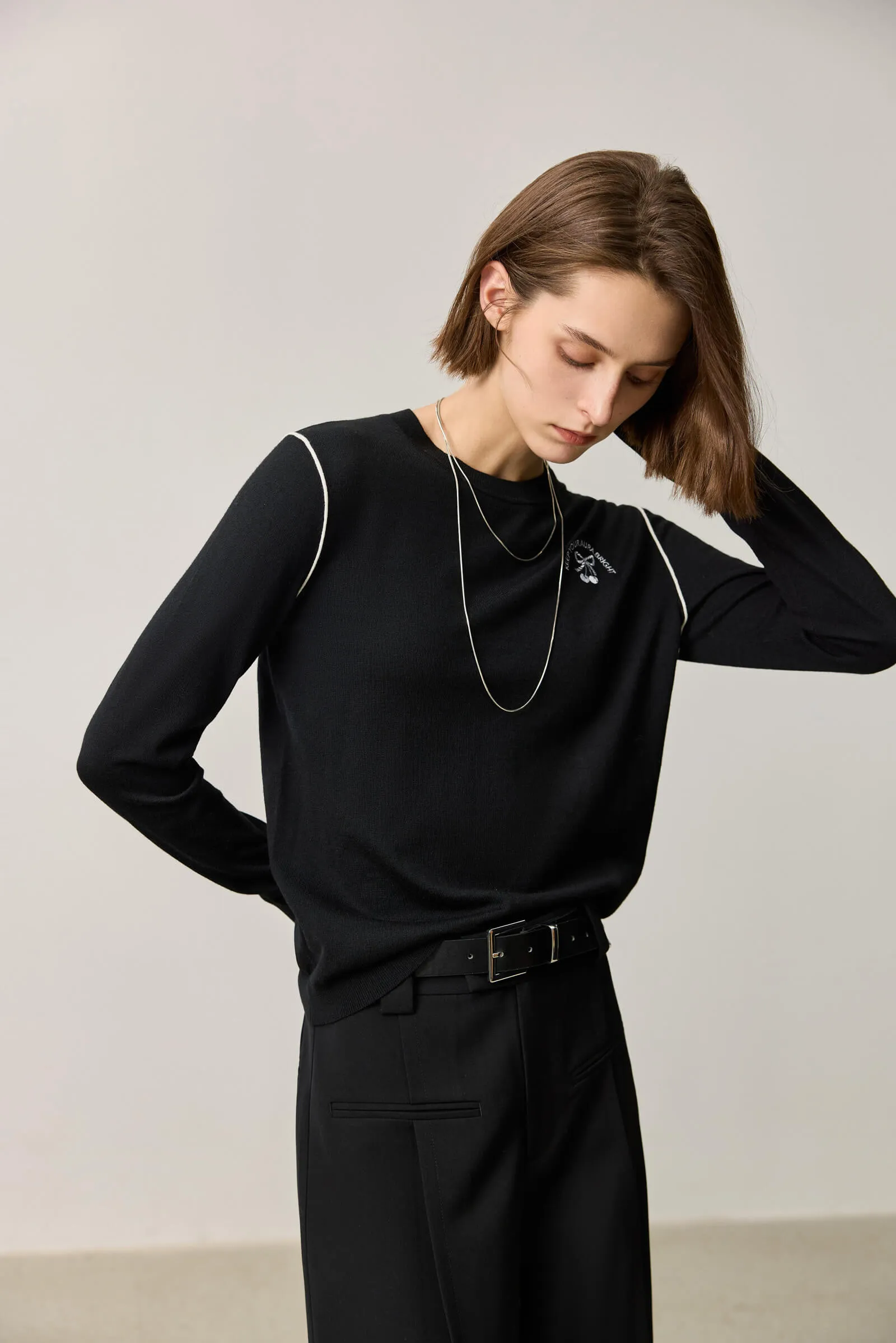 LILY Embroidered Crew Neck Pullover