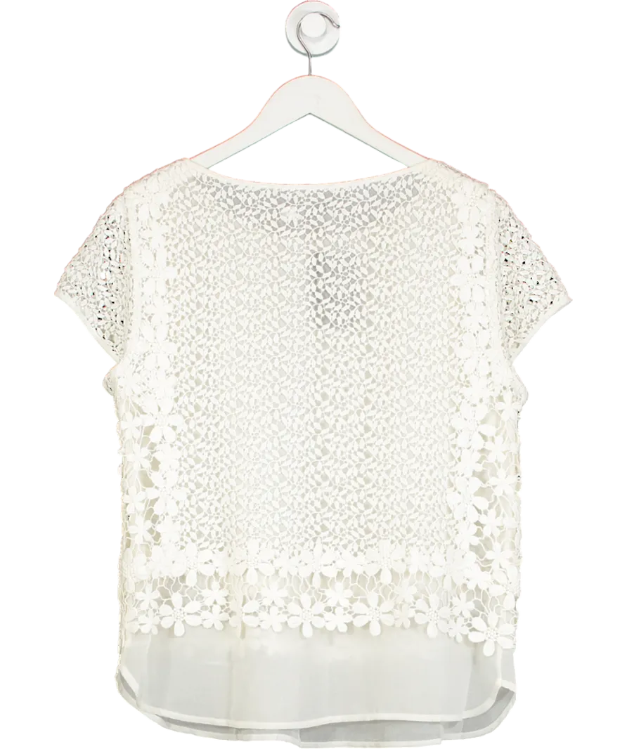 Mint Velvet Cream Double Layer Crochet Lace And Chiffon Blouse UK 14