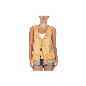 Miss Me Women's Ruffled Flowy Mustard Gold Vest