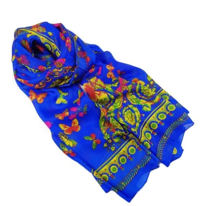 Rainbow Range| Large Silk Scarf Butterfly Blue