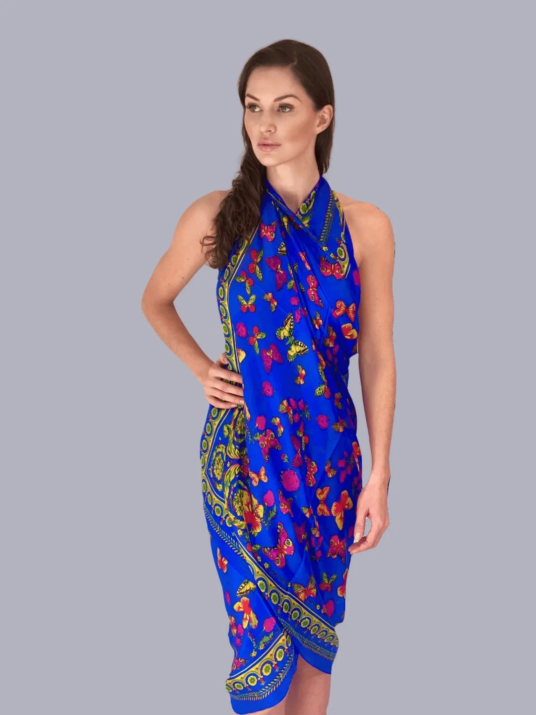 Rainbow Range| Large Silk Scarf Butterfly Blue