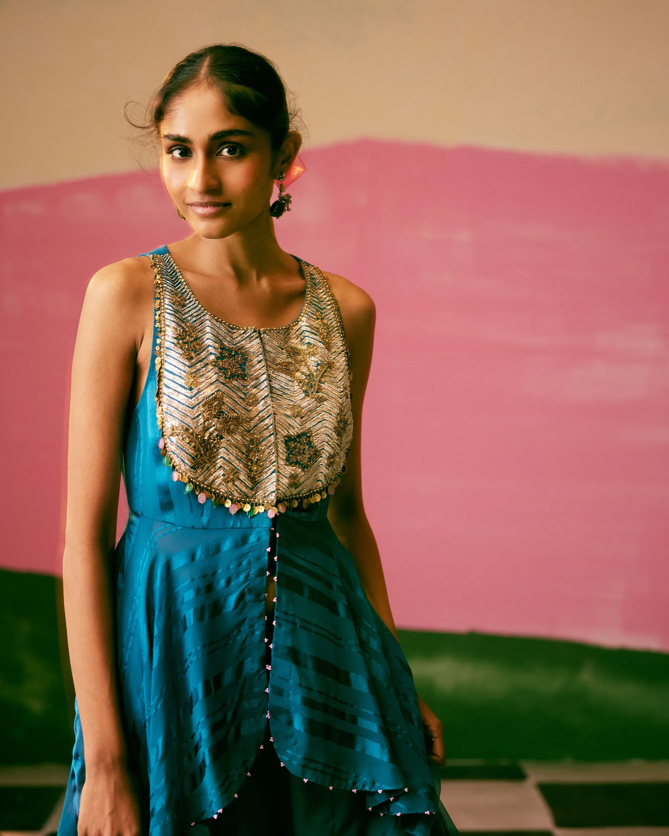 Sakhi Teal Blue Peplum Sharara Set